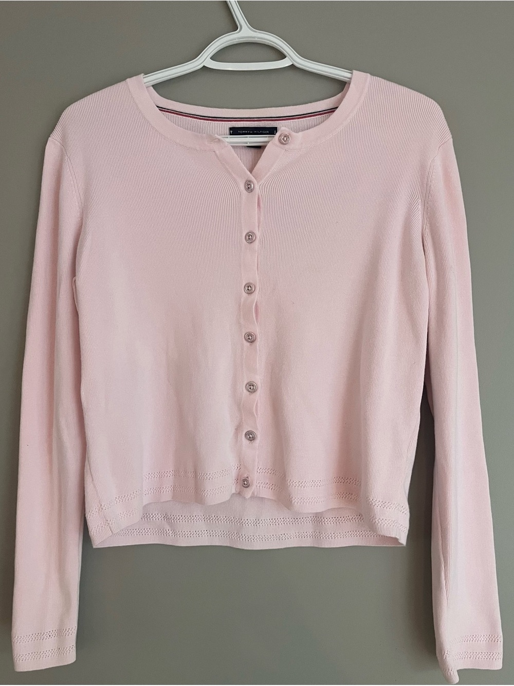 tommy hilfiger baby pink button up cardigan
